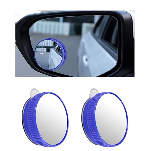 2PCS Blind Spot Mirror for Cars, Round HD Glass Car Blind Spot Mirror with Suction Cup, Convex 360° Wide Angle Side Rear View Mirrors, Adjustable Reusable Mini Rear View Mirrors (Blue) - color: Blue