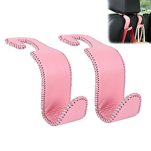 Amooca Car Seat Headrest Hook Universal Vehicle Storage Hanger Leather with Metal Car Seat Back Organizer for Handbag Purse Coat Pink 2 Pack - color: Pink, size: 2 Pack