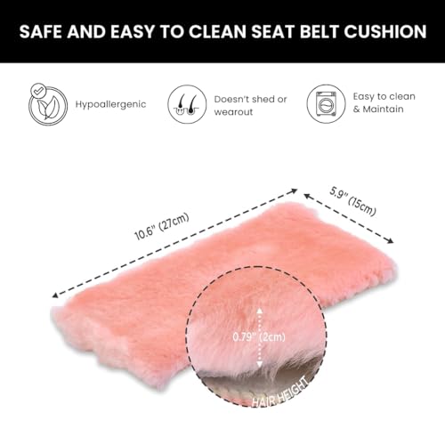 Andalus Genuine Sheepskin Car Seat Belt Cover Pad – Soft Fuzzy, Comfy Fluffy Seatbelt Covers, Shoulder Pad Neck Cushion Protector, Car Accessories for Woman, Man, Girl (Soft Pink, 2-Pack) - color: Soft Pink