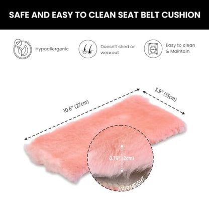 Andalus Genuine Sheepskin Car Seat Belt Cover Pad – Soft Fuzzy, Comfy Fluffy Seatbelt Covers, Shoulder Pad Neck Cushion Protector, Car Accessories for Woman, Man, Girl (Soft Pink, 2-Pack) - color: Soft Pink