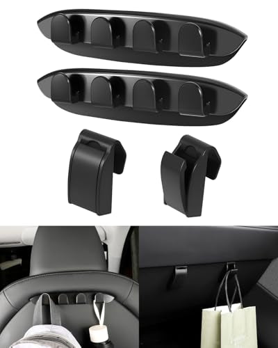 4-Pack Car Hooks for Tesla Model Y Juniper & Model 3 Highland Accessories 2026 2025, Retractable Glove Box Hanger & Rear Seat Clip, Interior Organizer for Handbag, Backpack, Grocery Bag