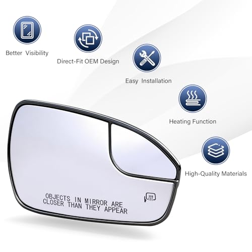 Passenger Side Mirror Replacement for 2013-2020 Ford Fusion, Right Side View Heated Convex Mirror with Blind Spot Rear Holder, Replace DS7Z17K707B - size: Right