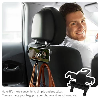 Upgraded Car Headrest Hidden Hook 2 in 1 Car Seat Hooks with Phone Holder for Purse, Hangers Vehicle Organizer ，Durable Hanger Storage Holder Organizer