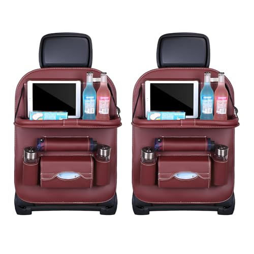 povtii 2 PCS Car Seat Back Pocket, Waterproof Leather Auto Back seat Organizer for Kids, Upgraded Car Organizer with Tablet Holder Pockets, Universal Interior Car Accessories (Wine Red) - color: Wine Red
