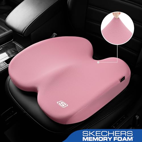Skechers Seat Cushion, Ergonomic Memory Foam Cushion for Long Sitting Hours on Office & Home Chair, Car Seat Cushion for Sciatica, Coccyx Cushion,Pink - color: Pink