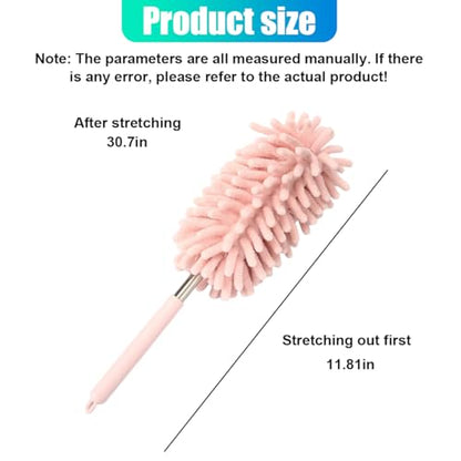2PCS Car Interior Duster with Extension Pole – Washable Microfiber Dusters Detailing Brushes with Bendable Head, Long Handle Cleaning Duster Tool for Car Dash, Vents, Window, Furniture, Office (Pink) - color: Pink