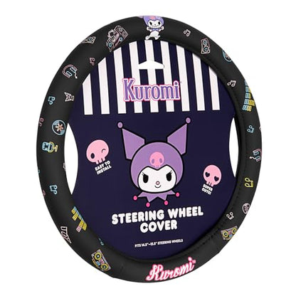 Sanrio Hello Kitty and Friends Kuromi Black Car Steering Wheel Cover, Universal Fit Cute Accessories for Women Stylish Decor Gifts Hello Kitty Accessories - Fits Standard Wheels 14.5"-15" - style: Kuromi Black