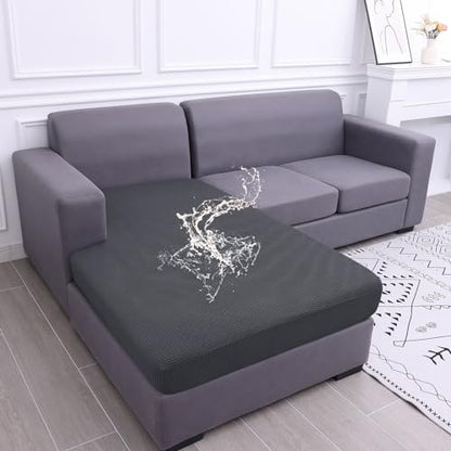 hyha Waterproof Sectional Couch Covers, Non Slip Sofa Couch Cushion Covers L Shape, Thick Stretch Jacquard Fabric, Washable Sofa Slipcovers with Elastic Bottom (1 Piece for Chaise XL, Grey) - color: Grey, size: Chaise XL