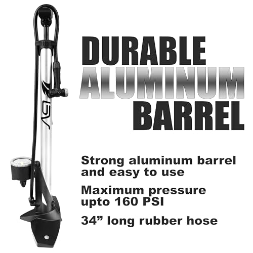 BV Bicycle Pump Durable Bike Floor Pump 17/24 inch Smart Valve Head, 160 psi, Automatically Reversible Presta and Schrader - style: Regular - Silver