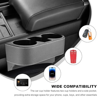 Car Seat Gap Filler Organizer, Multifunctional Auto Console Side Storage Box with Cup Holder, Universal PU Leather Cup Holder Front Seat Crevice Filler for Car Truck SUV (Gray) - color: Gray