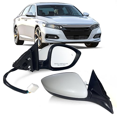 Right Passenger side Mirror Fits 2018-2022 Honda Accord LX, Sport With Power Glass, Heated, Blind Spot Detection and Manual Folding Match to Platinum White Pearl Replace HO1321329 (7Pins) - color: Platinum White Pearl, size: 7Pins-Right