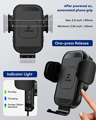 ZeeHoo Wireless Car Charger, 15w Fast Charging, Auto Clamping Car Phone Mount, Cell Phone Holder Charger, for iphone17 16 15 14 13 12 11 Pro Max Xs, Etc. (Black) - color: Black