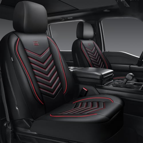 CAR PASS 3D Foam Faux Leather Car Seat Covers Front Seats,Waterproof Leather Front Seat Cover for Car,Universal Fit for SUV Truck Sedan Automotive,Armrest Airbag Compatible Anti-Slip, Black and Red - color: Red Black, size: Two Front