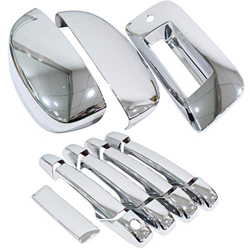 NewYall Pack of 4 Chrome Exterior Outside Outer Door Handle and 2 Upper Half Mirror and Trunk Liftgate Tailgate Handle Cover for Chevrolet Silverado 2007-2014