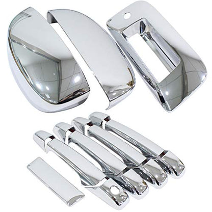 NewYall Pack of 4 Chrome Exterior Outside Outer Door Handle and 2 Upper Half Mirror and Trunk Liftgate Tailgate Handle Cover for Chevrolet Silverado 2007-2014