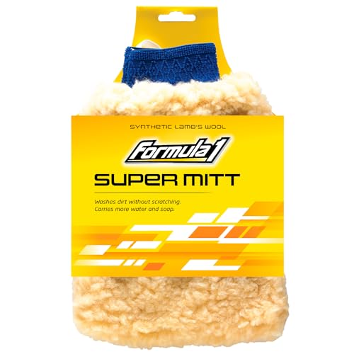 Formula 1 Super Car Wash Mitt – Synthetic Lambs Wool Wash Mitt Auto Detailing Supplies – Large Car Duster for Wet & Dry Applications – Super Absorbent Exterior Care Products - color: Super Car Wash Mitt