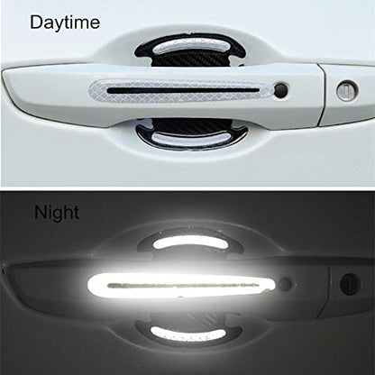 Car Door Handle Protector Reflective Sticker Universal Auto Carbon Fiber Door Handle Anti Scratch Cover Guard 8PCS Silver - color: Silver