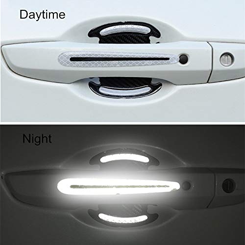 Car Door Handle Protector Reflective Sticker Universal Auto Carbon Fiber Door Handle Anti Scratch Cover Guard 8PCS Silver - color: Silver