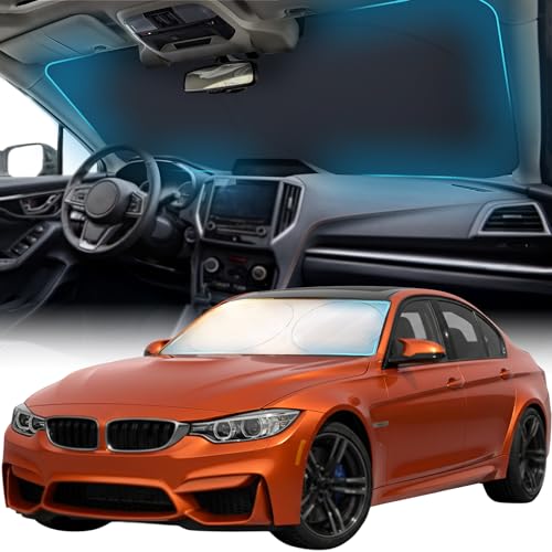 FORTEM Car Sun Shade for Windshield, Reflective Windshield Sunshade, 240T Polyester, Automotive Interior Sun Protection, Ultimate Heat and UV Shield, Foldable, Storage Bag - size: Medium (62" x 30")