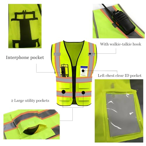 High Visibility Reflective Safety Vest with Pockets Custom Your Logo Safety Workwear - color: A Black Green Webbing, size: X-Large