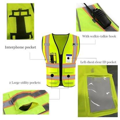 High Visibility Reflective Safety Vest with Pockets Custom Your Logo Safety Workwear - color: A Black Green Webbing, size: Large