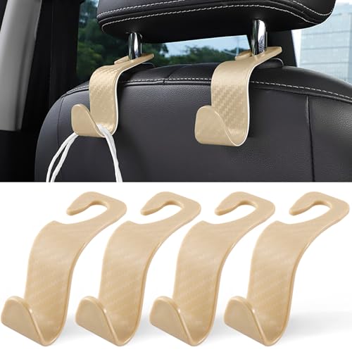 LivTee Car Purse Hook, Headrest Hook for Car, 4 Pack Universal Auto Car Seat Headrest Hook Hangers Organizer for Purse Coat Umbrellas Grocery Bags Handbag, Car Accessories - Carbon Fiber Beige - color: Beige-CF