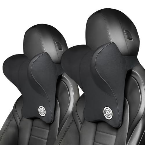Car Neck Pillow for Driving Seat Car Headrest Pillow with Flexible Strap, 100% Memory Foam Neck Support Pillow for Car, Office Chair Black Pack of 2 - color: Black, size: Pack of 2