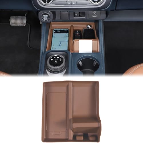 Aunginsy Center Console Shifter Storage Tray Compatible with Ford Maverick 2022-2026, Not Fit 2025+ Model with Wireless Charge, Car Gear Shift Groove Shock Pad Organizer Storage Box Insert Accessories - color: Brown