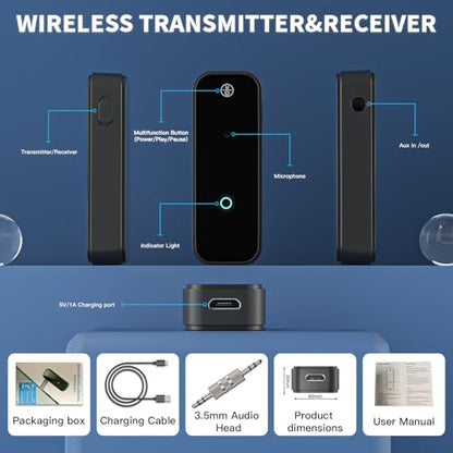 Aux Bluetooth Adapter Portable 3.5mm Blue-tooth Aux Adapter for Car 2 in 1 Wireless Bluetooth Receiver for Car/Home/TV Audio/Speakers/Headphones/Stereo System,Hands-Free Call 33FT Widely Working Range