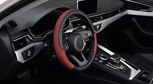 LABBYWAY Steering Wheel Cover, Universal Fit 15 Inch Microfiber Leather Car Wheel Protector, Anti-Slip, Claret - color: black&claret