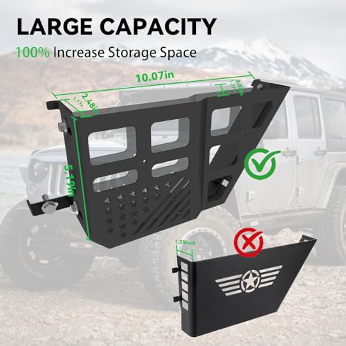 MusixiA Upgraded Metal Front Door Storage Box Pockets,Door Organizer Molle Panels for 2007-2018 Jeep Wrangler JK JKU 2/4 Door, Adjustable Side Insert Organizer 2PCS