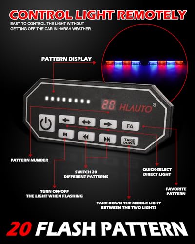 HLauto 604N Emergency Dash Strobe Lights: 2x16.8 inch Red Blue Security Light w/Take Down, 48 LED Safety Flashing Warning Hazard Interior Windshield Light Bar for Trucks Vehicles - color: #09 Red / Blue