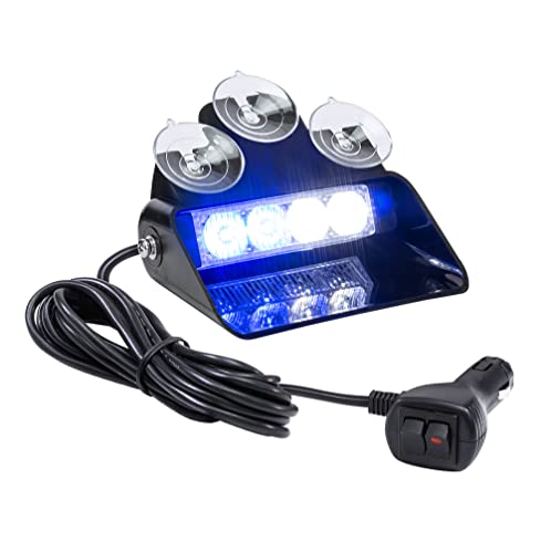 LAMPHUS SolarBlast SBWL14 4W Blue White LED Strobe Dash Light [32 Flash Modes] [Adjustable Angle] [Suction Cups] Flashing Emergency Warning Dash Windshield Police Light for Volunteer Firefighters - color: Blue / White