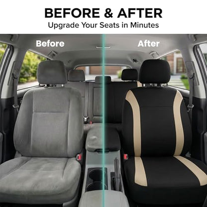 FH Group Automotive Full Set Car Seat Covers Cosmopolitan Flat Cloth, (Airbag Compatible & Split Bench) with Gift- Universal Fit for Cars, Trucks, and SUVS (Beige) - color: BEIGE, size: FULLSET