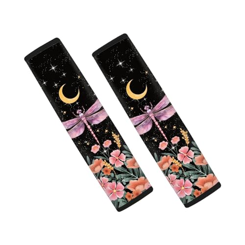 UNICEU Neoprene Soft Car Seatbelt Pads Protector Cover, Forest Floral Dragonfly Print 2 Packs Soft Car Safety Seatbelt Strap for Kids Adults - color: Floral Dragonfly