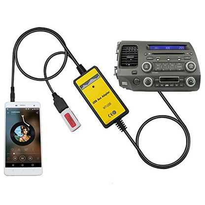 AUX Cord, Car Audio USB AUX Input Adapter Stereo CD Changer Compatible with Honda Accord 2003-2011/City 2002-2011/CRV 2005-2011/Civic 2006-2011/Odyssey 2005-2011 - size: USB+AUX Adapter
