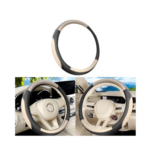 Car Steering Wheel Cover, Anti-Slip Breathable Wheel Cover for Automotive Sport Pattern, 14.5 to 15 Inch Vehicle Interior Steering Protector Accessories, Universal for Truck SUV (Black/Beige) - color: Black/Beige