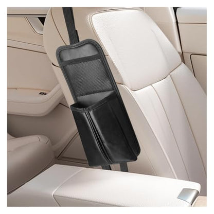 2-in-1 Tissue Holder Car Seat Storage Hanging Bag- Multi-Function Water Bottle Holder Bag Car Seat Side Organizer for Phone & Drink- Large Cup Holder Auto Stuff Holder with Mesh Pocket for Cars(Black)