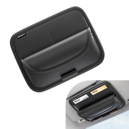 Shakas Car Sun Visor Organizer, Multifunctional Multi-Pocket Sunglasses Card Holder Pen Document Holder, Leather Anti-Scratch Protection Visor Storage Bag for Most Cars Trucks SUVs, Black