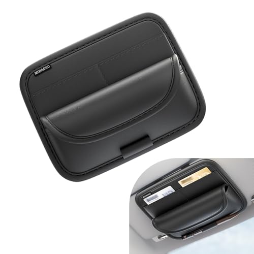 Shakas Car Sun Visor Organizer, Multifunctional Multi-Pocket Sunglasses Card Holder Pen Document Holder, Leather Anti-Scratch Protection Visor Storage Bag for Most Cars Trucks SUVs, Black