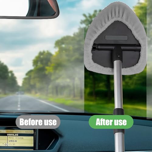 Car Windshield Cleaning Tool, Vehicle Window Cleaner with 3 Reusable Pads & Extendable Handle, Automotive Glass Wiper Wash Kit for Interior Exterior, Universal for Vehicles (Triangular) - size: Triangular