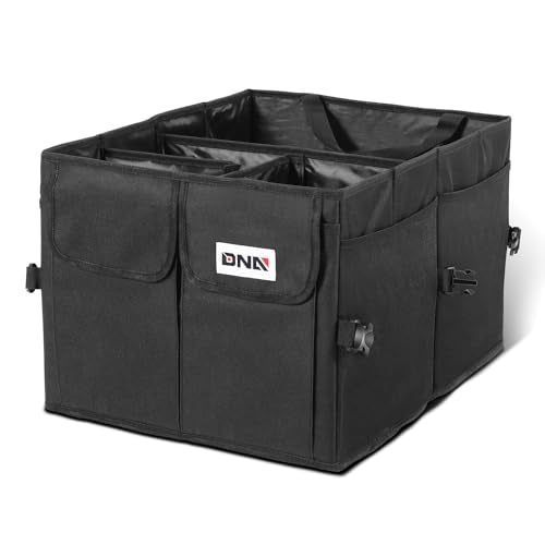 DNA Motoring Trunk Organizer for Car, 60L Large Capacity Foldable Trunk Organizer, Multi Compartment Car Trunk Organizer for Women Men, Black, TOOLS-00419 - style: 4 Compartments 2 mesh Pockets