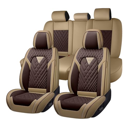 Car Seat Covers for Honda Crosstour 2010-2015, Full Coverage 360° Protection, Waterproof Nappa Leather, Anti-Slip & Lumbar Support Seat Covers Full Set (5 Seats,Beige-Brown) - color: Beige-Brown (5 seat), size: Honda Crosstour 2010-2015