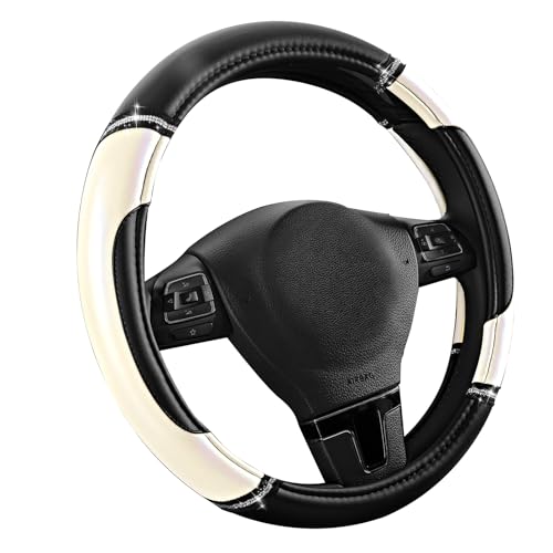Road Comforts Leather Steering Wheel Cover - Made with PVC Leather - Anti-Slip, Universal Fit 14 1/2 inches to 15 inches - White - color: White