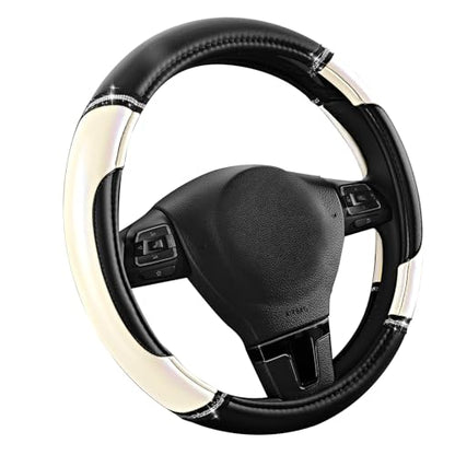 Road Comforts Leather Steering Wheel Cover - Made with PVC Leather - Anti-Slip, Universal Fit 14 1/2 inches to 15 inches - White - color: White