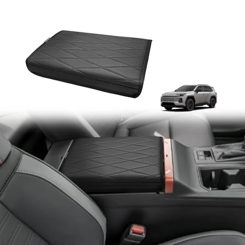 Muslogy Center Console Armrest Cover Compatible with 2026 Toyota RAV4 Accessories Comfort Armrest Pad Arm Rest Cushion Vegan Leather Protector Regular Thick(V2 Diamond Pattern) - size: 26 |RAV4| V2 Diamond Pattern, Regular