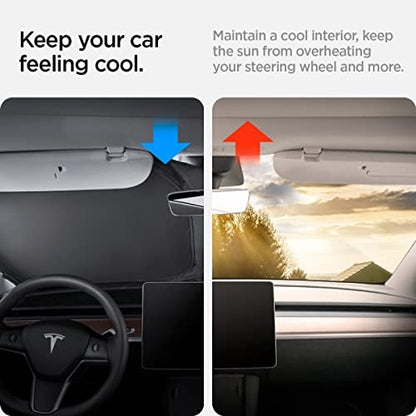 Spigen Front Windshield Sunshade for All Tesla Model Y & 3 | Dual Layered Protection Car Accessories for Model Y Juniper and Model 3 Highland | Gift for Tesla Owner - size: Model 3/Y