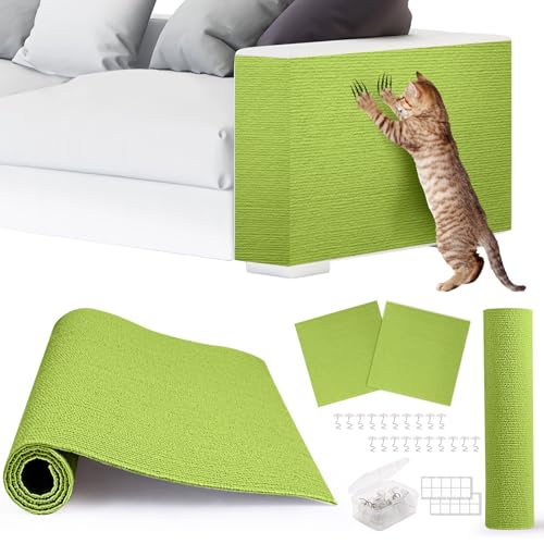 4pack Cat Scratch Couch Furniture and Wall Protector | Adhesive Cat Scratch Pad for Covering Cat Tower, DIY Climbing Cat Scratcher Couch Protector from Cat Claws Scratching (Green) - color: Green, size: 4 Pack