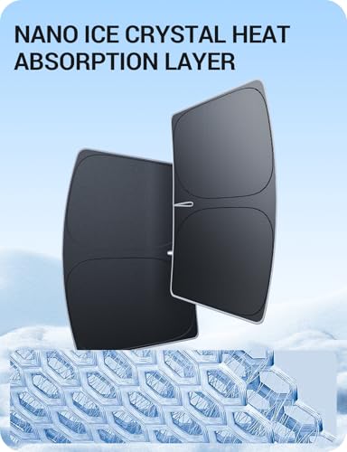 BASENOR 2026-2017 Tesla Model Y Model 3 Windshield Sunshade [Nano Ice Crystal], Folding Front Window Sun Shade, Heat UV Protection for Tesla Accessories - size: Model Y/3 Ice Crystal Black