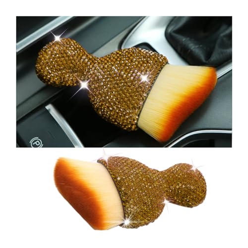 zipelo Auto Interior Dust Brush, Car Detailing Cleaning Brush with Diamond, Bling Handle Soft Bristles Dusting Tool, Scratch Free Dirt Clean Brushes for Vehicle Air Conditioner Vent (Light Brown) - color: Tea